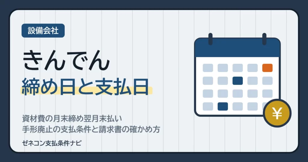 きんでんの締め日と支払日｜資材費の月末締め翌月末払い・手形廃止の支払条件と請求書の確かめ方