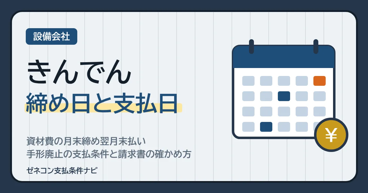 きんでんの締め日と支払日|資材費の月末締め翌月末払い・手形廃止の支払条件と請求書の確かめ方