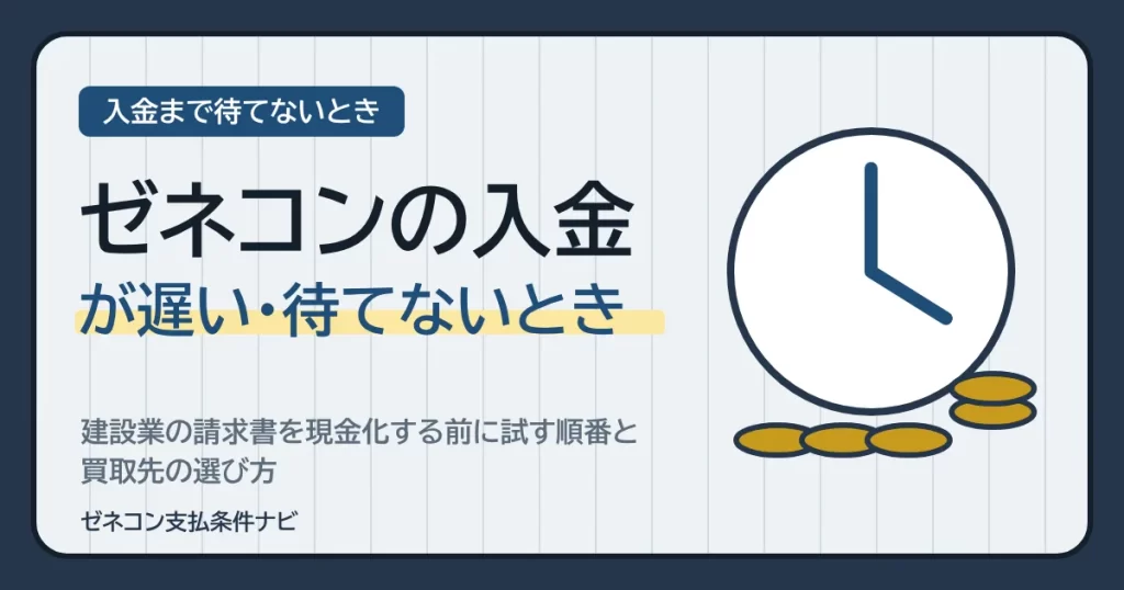 ゼネコンの入金が遅い・待てないとき｜建設業の請求書を現金化する前に試す順番と、買取先の選び方