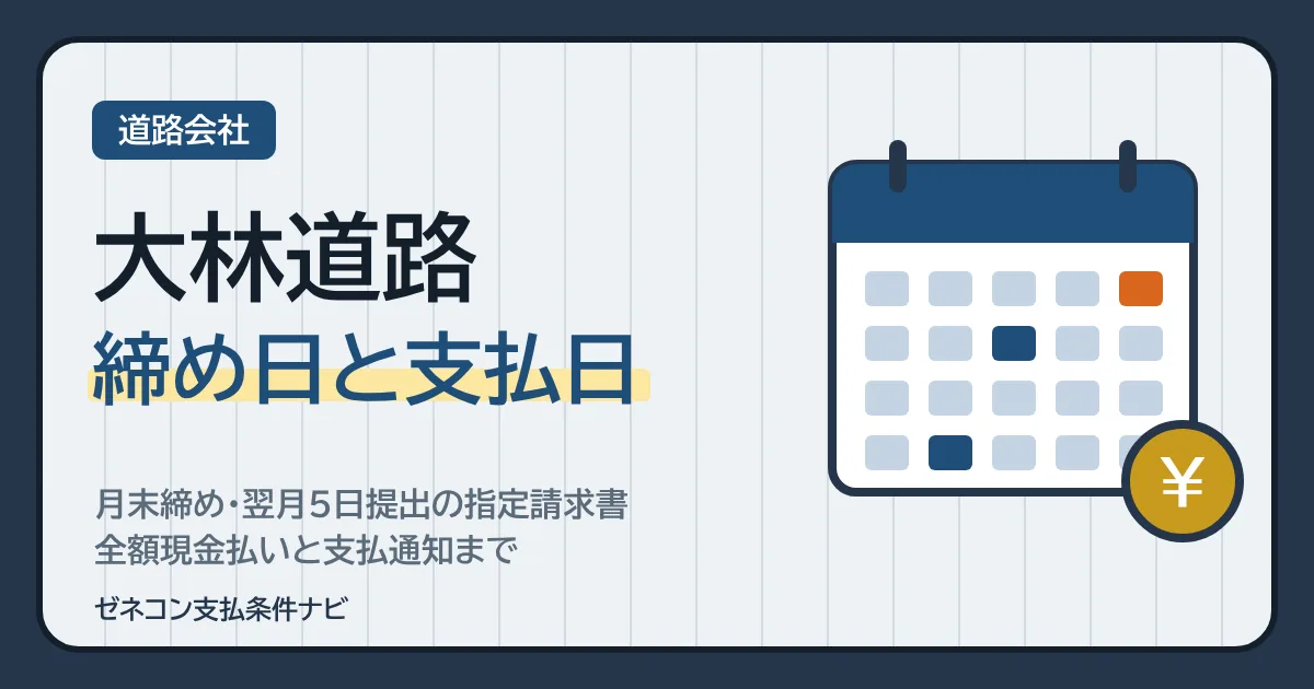 大林道路の締め日と支払日｜月末締め・翌月5日提出の指定請求書、全額現金払いと支払通知まで