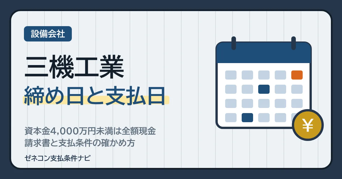 三機工業の締め日と支払日｜資本金4,000万円未満は全額現金、請求書と支払条件の確かめ方