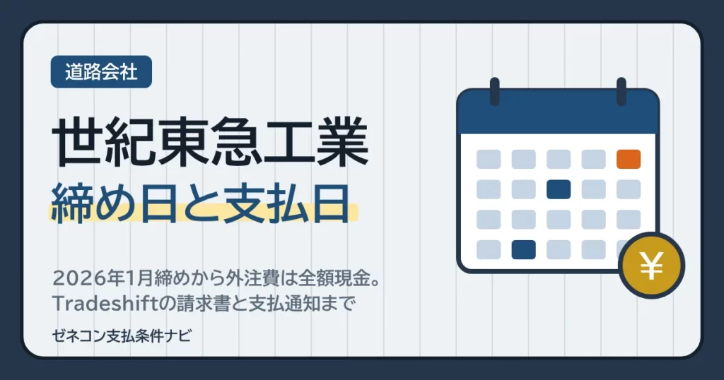 世紀東急工業の締め日と支払日｜2026年1月締めから外注費は全額現金。Tradeshiftの請求書と支払通知まで