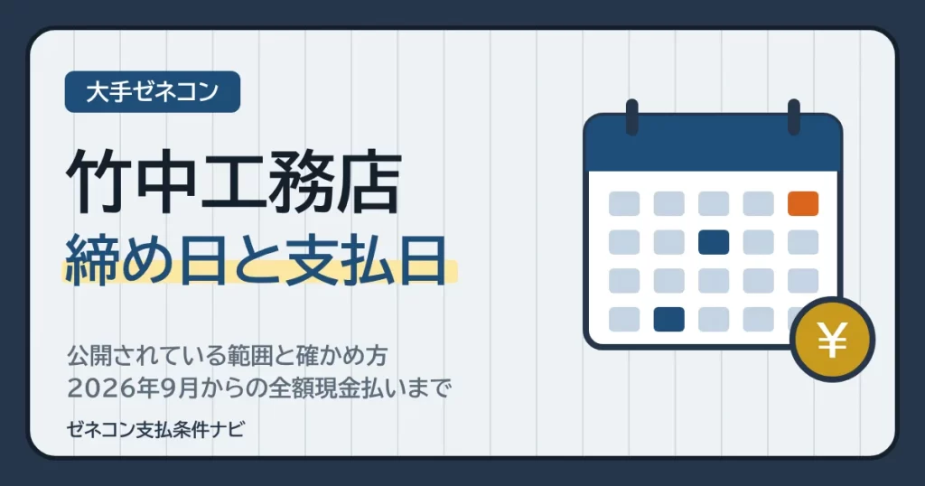 竹中工務店の締め日と支払日｜公開されている範囲と確かめ方、2026年9月からの全額現金払いまで