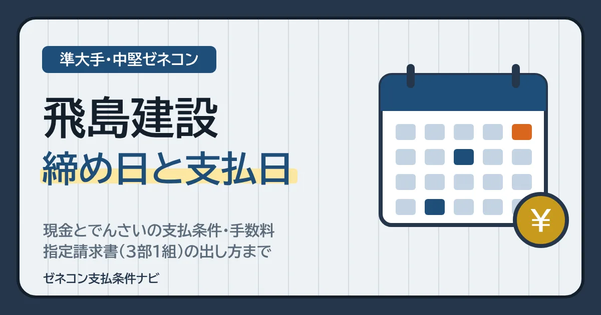 飛島建設の締め日と支払日|現金とでんさいの支払条件・手数料・指定請求書(3部1組)の出し方まで