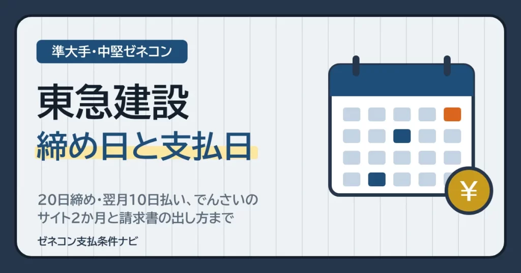 東急建設の締め日と支払日｜20日締め・翌月10日払い、でんさいのサイト2か月と請求書の出し方まで