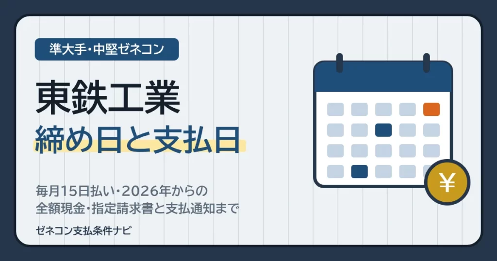 東鉄工業の締め日と支払日｜毎月15日払い・2026年からの全額現金・指定請求書と支払通知まで